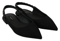 Thumbnail for Black Flats Slingback Charmeuse Shoes