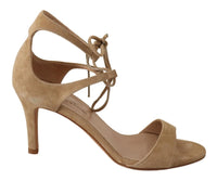 Thumbnail for Elegant Beige Suede Ankle Strap Heels