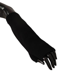 Thumbnail for Black Knitted Fingerless Elbow Length Gloves