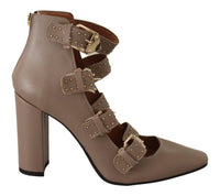 Thumbnail for Elegant Leather Multi-Buckle Heels in Brown