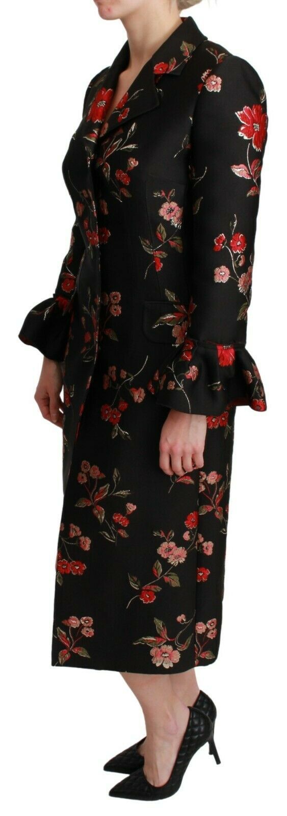 Black Floral Embroidered Jacket Coat