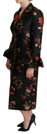 Thumbnail for Black Floral Embroidered Jacket Coat