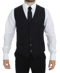 Thumbnail for Black Wool Silk Stretch Dress Vest Blazer