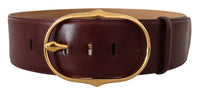 Thumbnail for Elegant Brown Leather Belt with Gold Oval Buckle