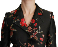 Thumbnail for Black Floral Embroidered Jacket Coat