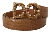 Thumbnail for Elegant Croco Leather Amore Belt with Pearls