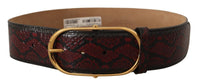 Thumbnail for Elegant Red Python Leather Belt with Gold Buckle