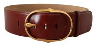 Thumbnail for Elegant Maroon Leather Belt with Gold Buckle