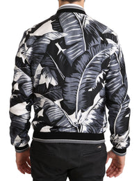 Thumbnail for Elegant Banana Leaf Print Silk Bomber Jacket