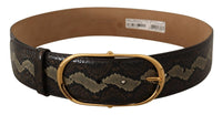 Thumbnail for Elegant Snakeskin Belt with Gold Oval Buckle