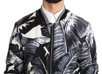 Thumbnail for Elegant Banana Leaf Print Silk Bomber Jacket