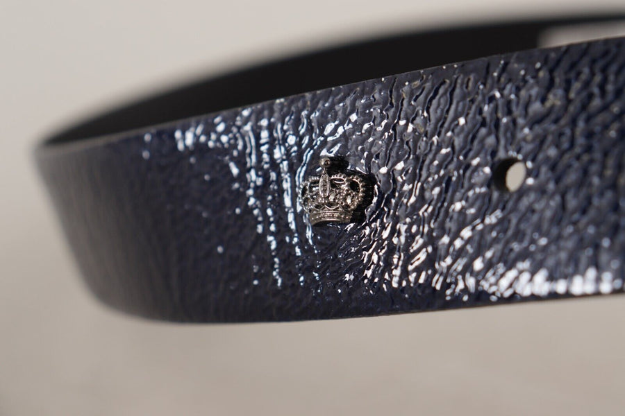 Elegant Blue Leather Belt with Silver Buckle