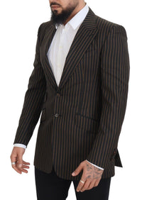 Thumbnail for Elegant Striped Wool Blend Slim Blazer