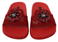 Thumbnail for Floral Lace Crystal-Embellished Slide Flats