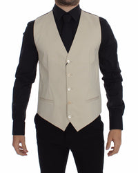 Thumbnail for Beige Cotton Stretch Dress Vest Blazer