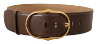 Thumbnail for Elegant Brown Leather Belt with Gold Buckle