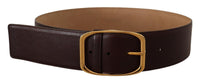 Thumbnail for Elegant Dark Brown Leather Belt with Gold Buckle