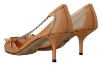 Thumbnail for Elegant Beige Mesh Pumps with Silver Chains