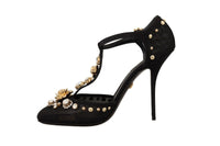 Thumbnail for Elegant Crystal-Embellished Mesh T-Strap Pumps