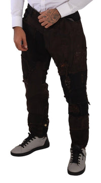 Thumbnail for Elegant Distressed Patchwork Denim Jeans
