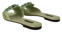 Thumbnail for Elegant Crystal-Embellished Green Leather Slides