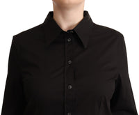 Thumbnail for Elegant Black Cotton Blend Collared Top