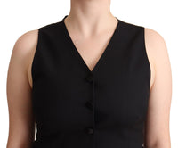 Thumbnail for Elegant Black Vest Top with Button Detail
