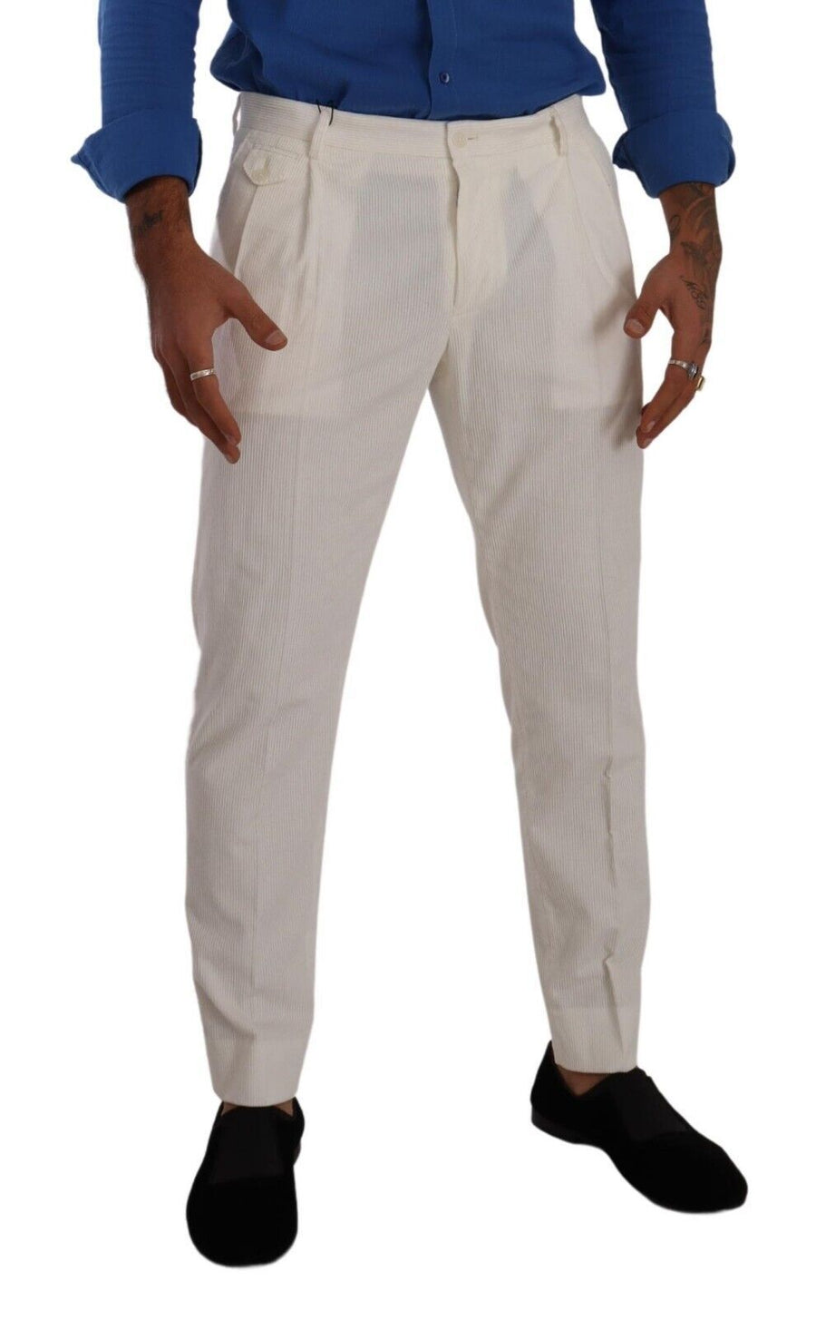 Elegant Tapered Corduroy Pants in Off White