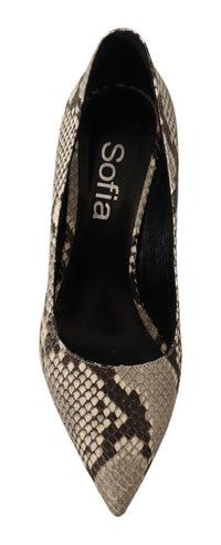 Thumbnail for Chic Gray Snake Print Leather Heels