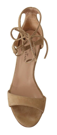 Thumbnail for Elegant Beige Suede Ankle Strap Heels