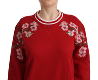 Thumbnail for Elegant Red Crewneck Pullover with Floral Motif