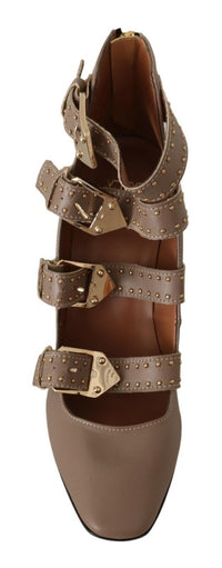 Thumbnail for Elegant Leather Multi-Buckle Heels in Brown