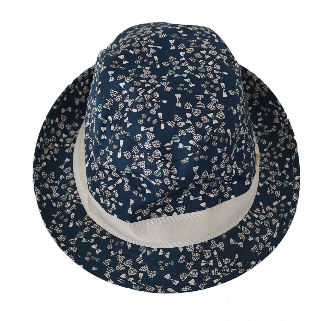 Elegant Bow Print Fedora Hat in Blue & White