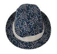 Thumbnail for Elegant Bow Print Fedora Hat in Blue & White