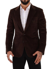 Thumbnail for Elegant Brown Corduroy Slim Fit Blazer