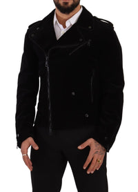 Thumbnail for Sleek Black Cotton Biker Jacket