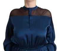 Thumbnail for Elegant Crew Neck Silk Blouse in Blue
