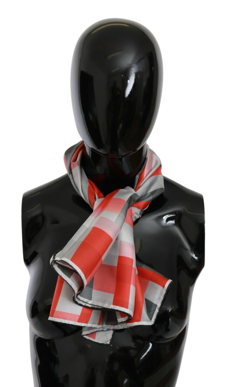 Gray Red Silk Shawl Foulard Wrap  Scarf