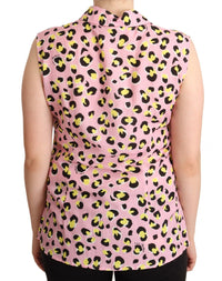 Thumbnail for Sleeveless Leopard Print Polo Top