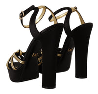 Thumbnail for Elegant Black Gold Ankle Strap Heels Sandals