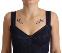 Thumbnail for Dark Blue Cotton Denim Sheath Midi Dress