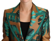 Thumbnail for Elegant Leaf Print Silk-Blend Coat