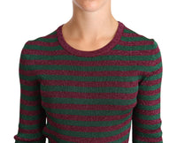 Thumbnail for Elegant Maroon and Green Striped Crewneck Sweater