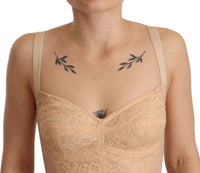 Thumbnail for Beige Lace Panel Stretch Bodysuit