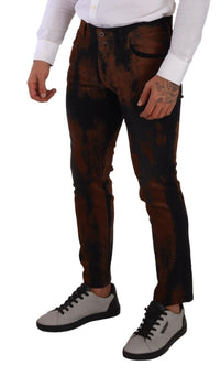 Thumbnail for Chic Black Brown Tie-Dye Slim Fit Jeans