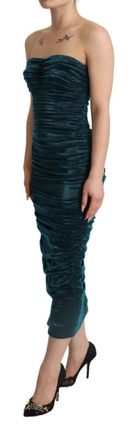 Thumbnail for Turquoise Draped Satin Midi Dress