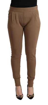 Thumbnail for Brown Viscose Mid Waist Slim Tapered Pants