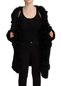 Thumbnail for Black Rabbit Fur Cardigan Long Sleeves Jacket