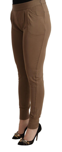 Thumbnail for Brown Viscose Mid Waist Slim Tapered Pants