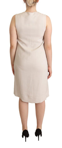 Thumbnail for Beige Sleeveless Round Neck Knee Length Shift Dress